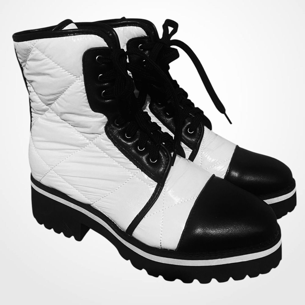 Anthropologie Lace Up mid calf boots | Quilted Boots Lugg sole NWOB size 7.5